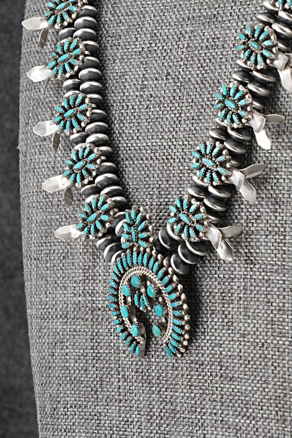 Turquoise & Sterling Silver Mini Squash Blossom Set - Lorena Peina