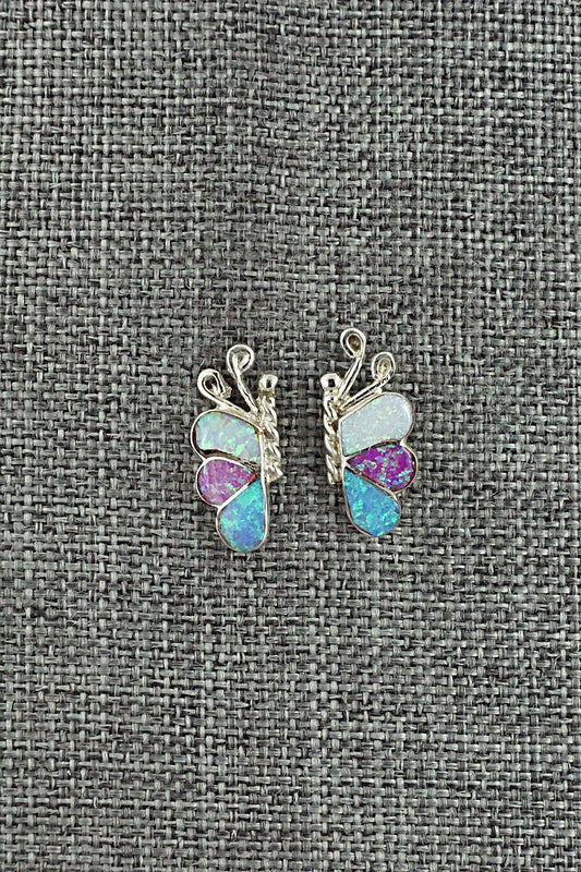 Opalite & Sterling Silver Inlay Earrings - Vincent Hooee