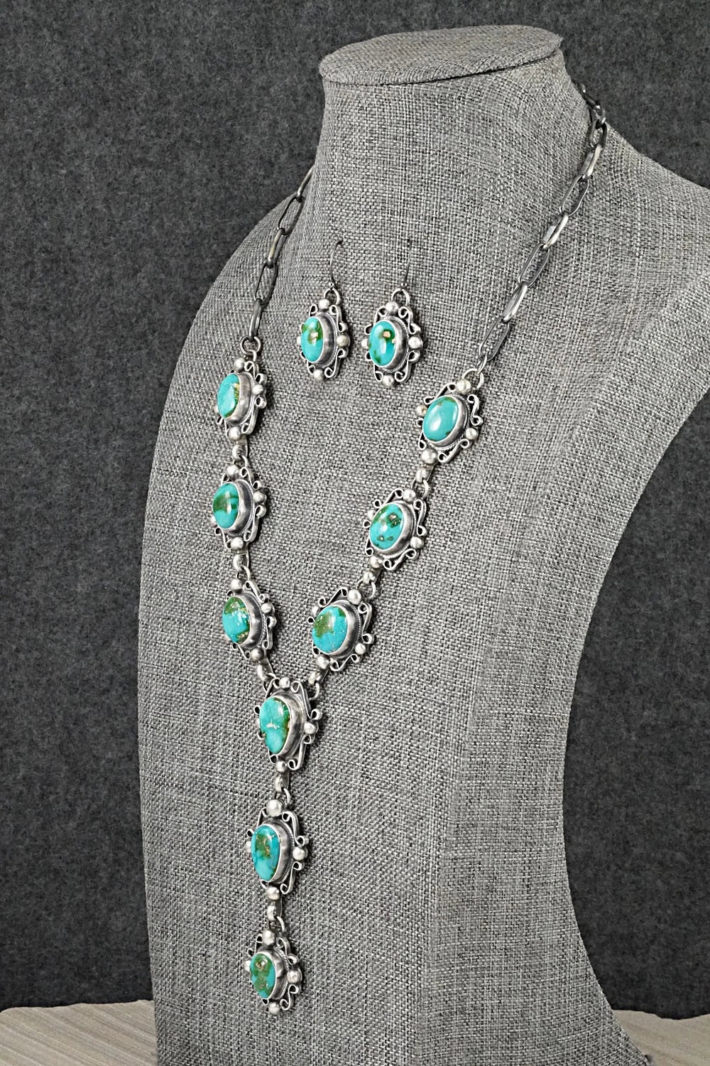 Turquoise & Sterling Silver Necklace and Earrings Set - Kathleen Livingston