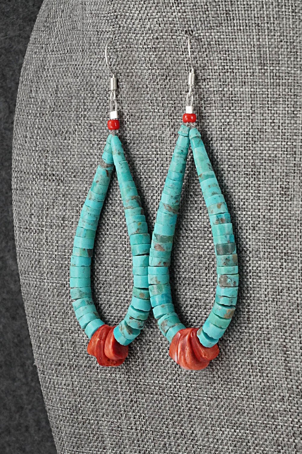 Turquoise, Spiny Oyster & Sterling Silver Earrings - Lupe Lovato