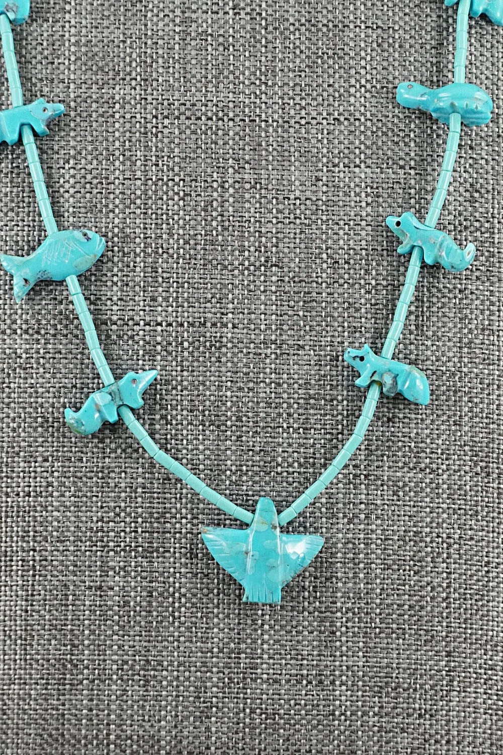 Turquoise Fetish Carving & Sterling Silver Necklace - Hector Goodluck