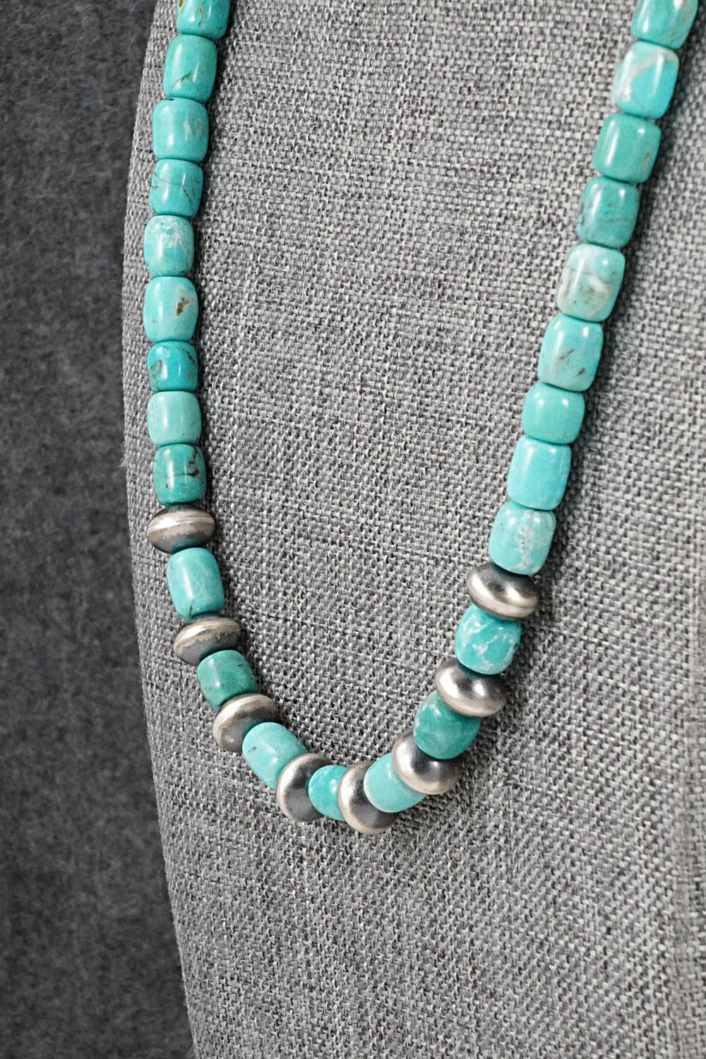 Turquoise & Sterling Silver Necklace 20" - Doreen Jake