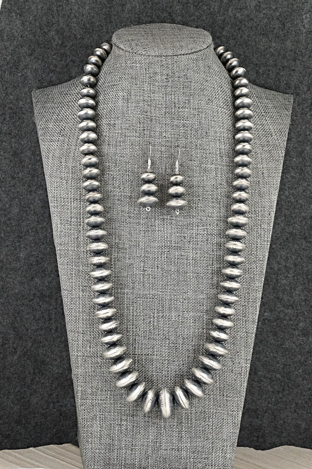 Sterling Silver Navajo Pearl Necklace and Earrings Set - Angeline Miller
