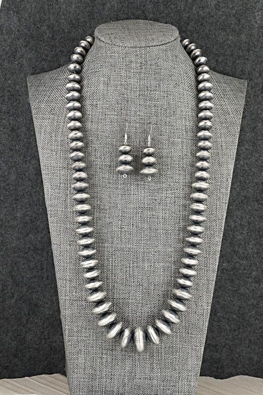 Sterling Silver Navajo Pearl Necklace and Earrings Set - Angeline Miller