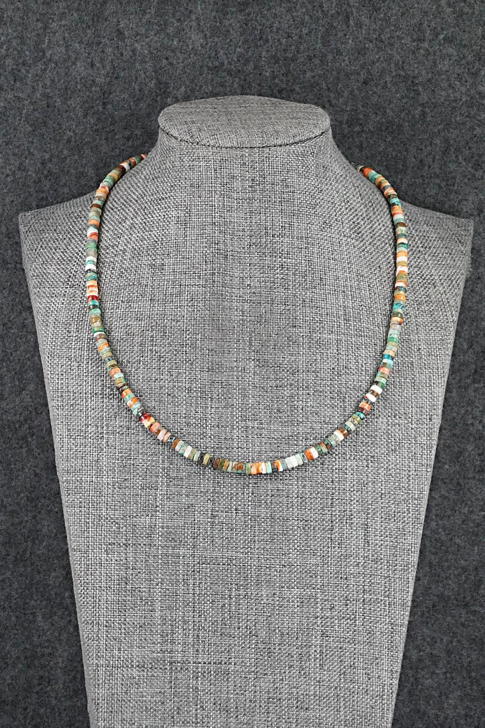 Turquoise, Spiny Oyster & Sterling Silver Necklace 17" - Doreen Jake