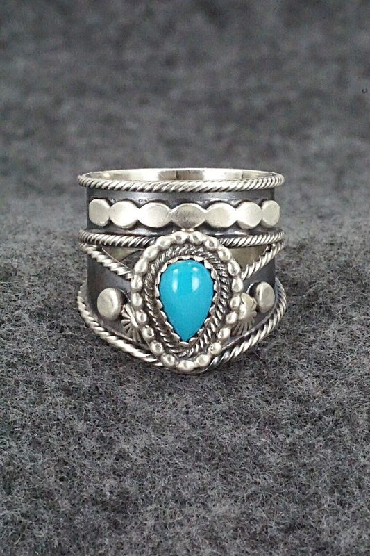 Turquoise & Sterling Silver Ring - Tom Lewis - Size 9.5