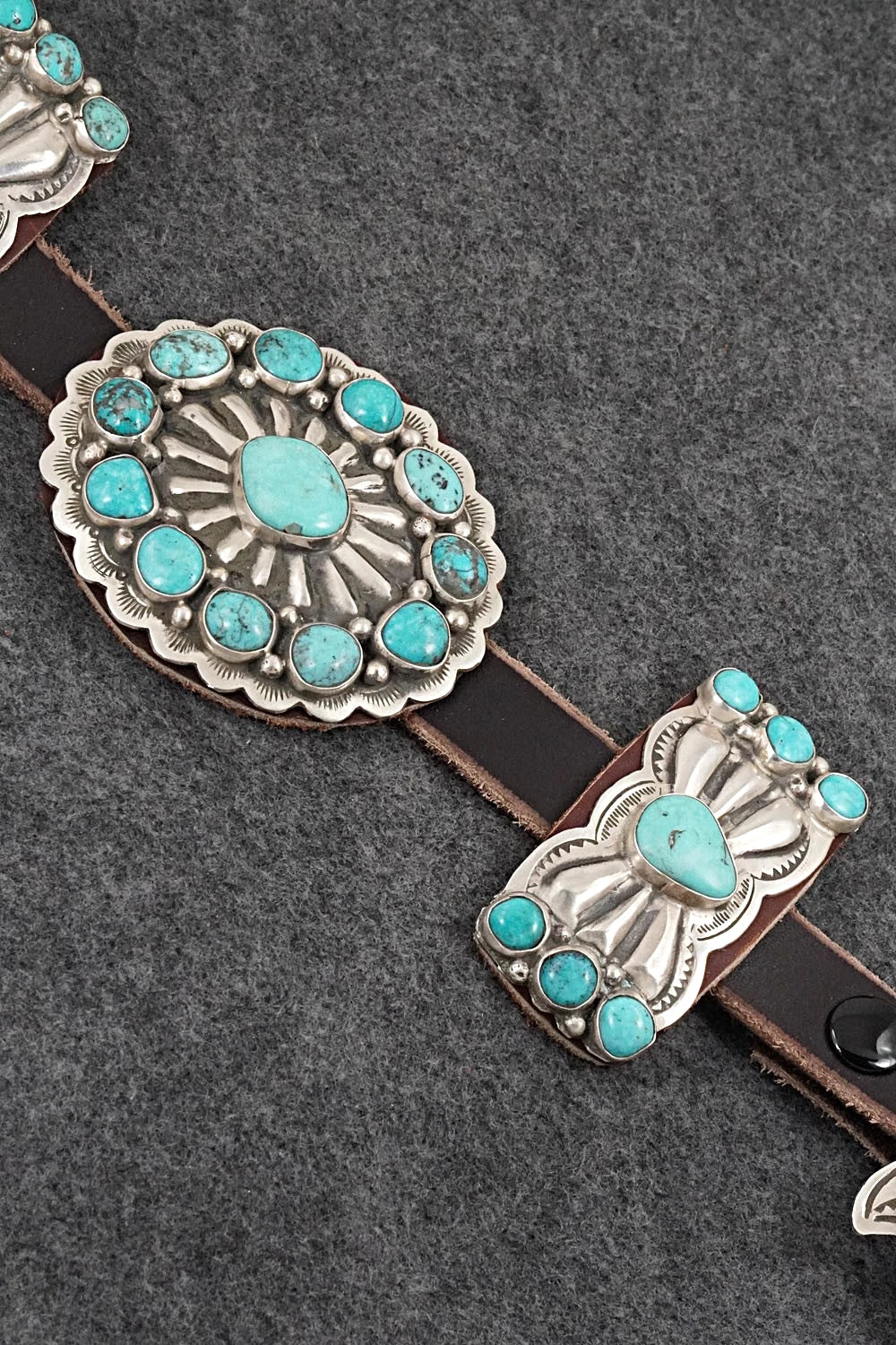 Turquoise, Sterling Silver & Leather Concho Belt - Marilyn Ramone