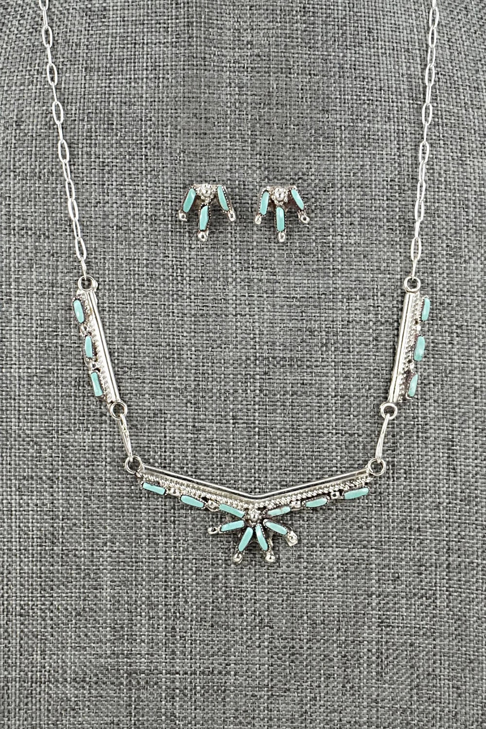Turquoise & Sterling Silver Necklace and Earrings Set - Veronica Yawakia