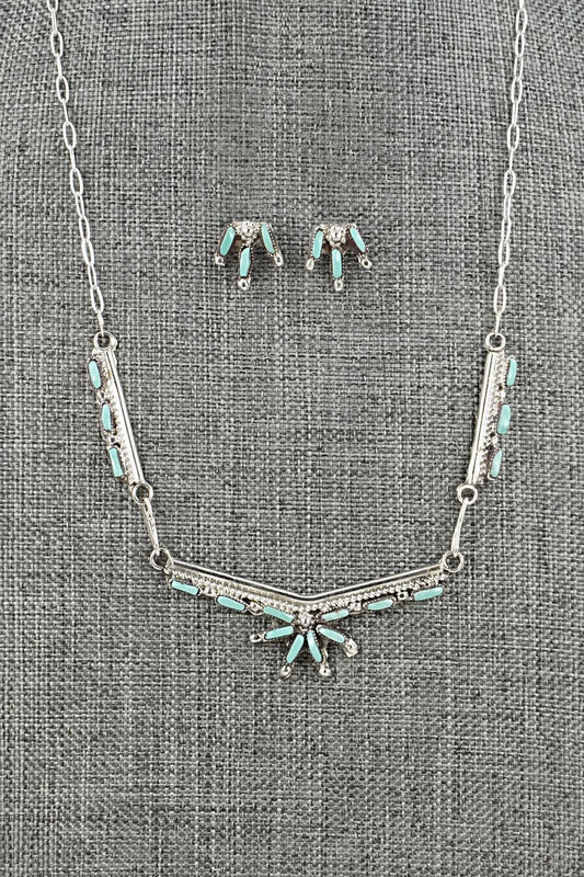 Turquoise & Sterling Silver Necklace and Earrings Set - Veronica Yawakia