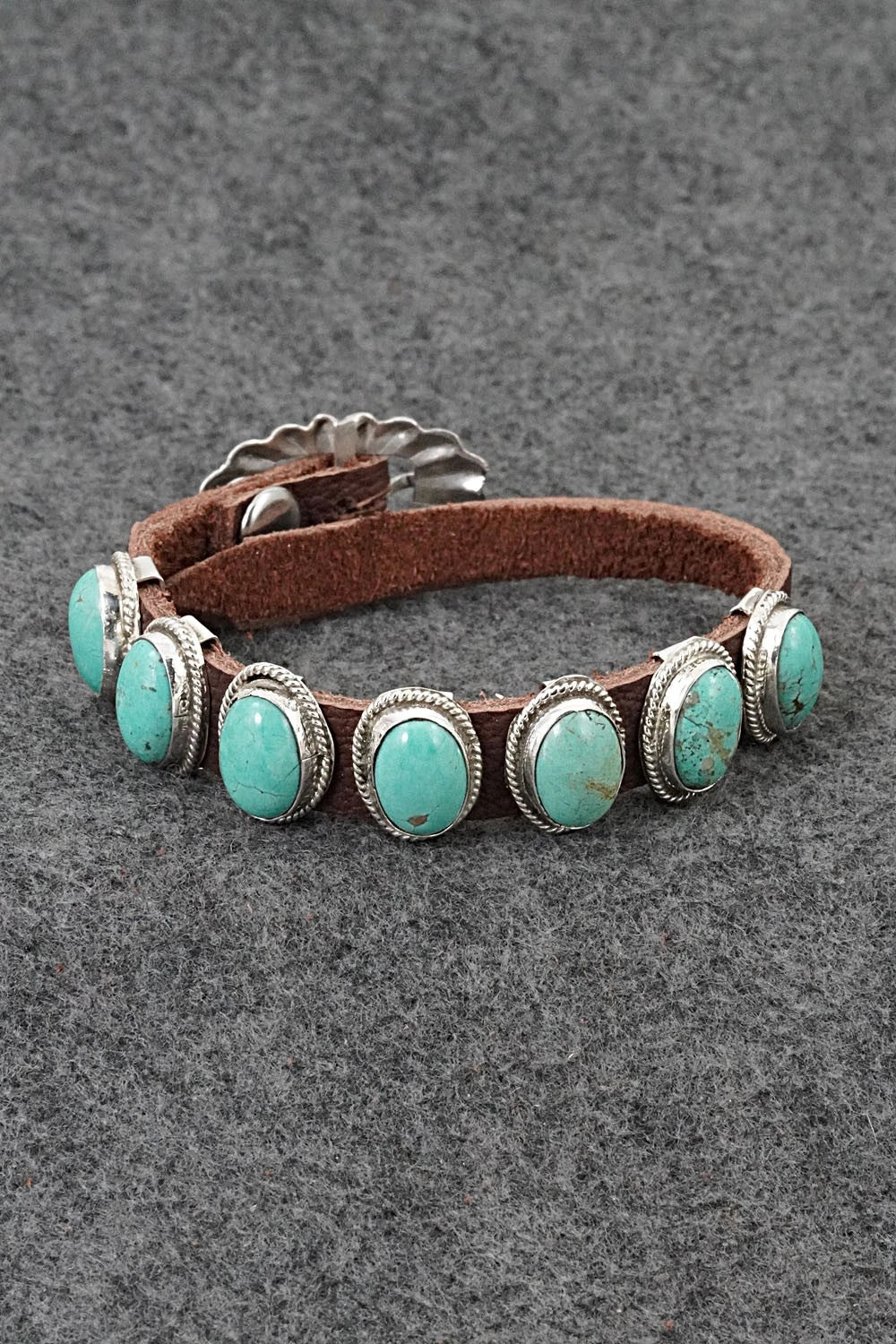 Turquoise, Sterling Silver & Leather Bracelet - Marlene Ramone