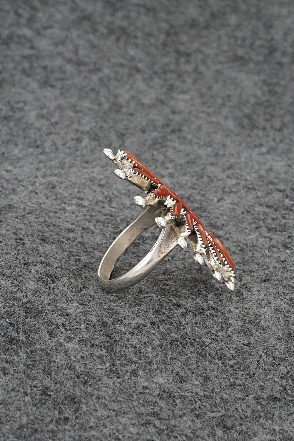 Coral & Sterling Silver Ring - Jack Etsate - Size 7.25