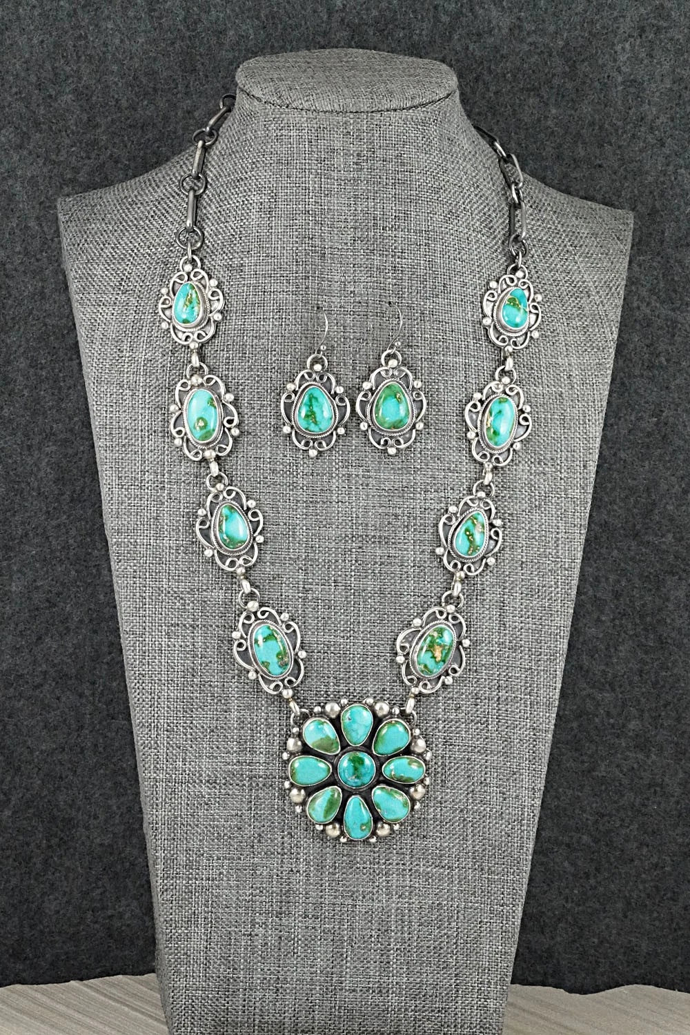 Turquoise & Sterling Silver Necklace and Earrings Set - Kathleen Livingston