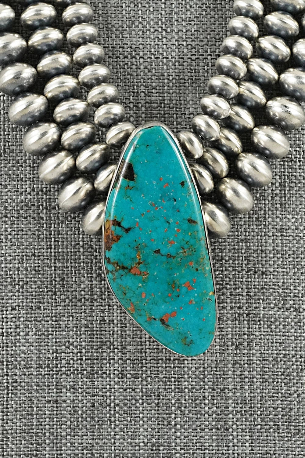 Turquoise & Sterling Silver Navajo Pearl Necklace - Gruber & Halwood