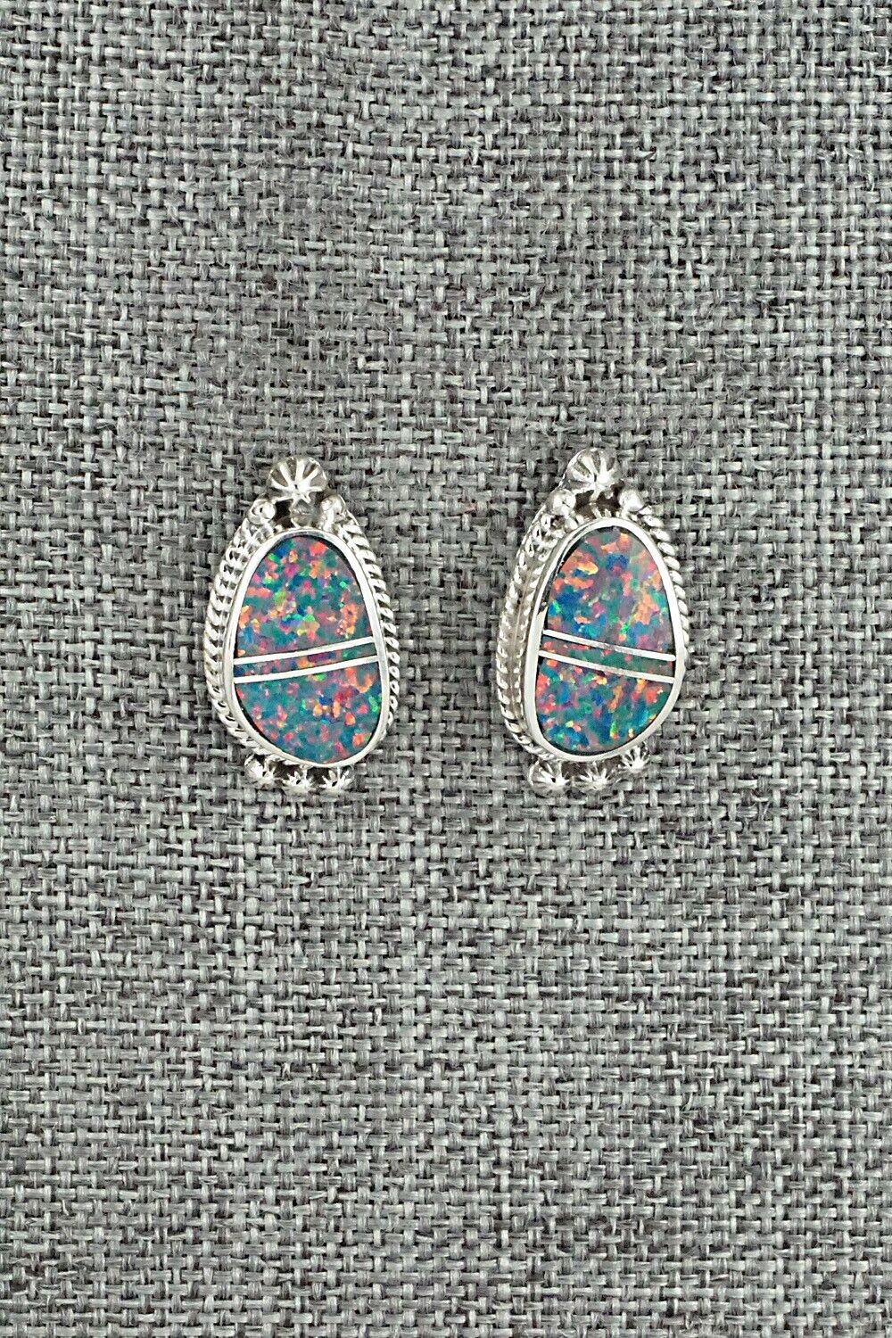 Opalite & Sterling Silver Inlay Earrings - James Manygoats