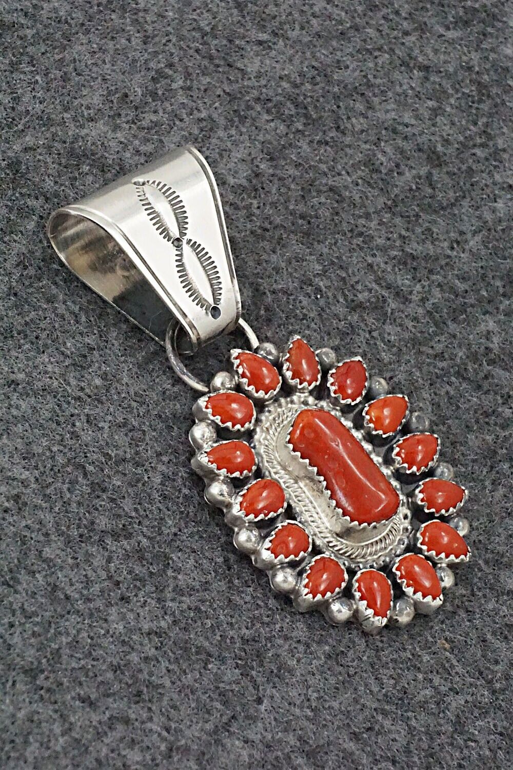 Coral & Sterling Silver Pendant - Tom Lewis