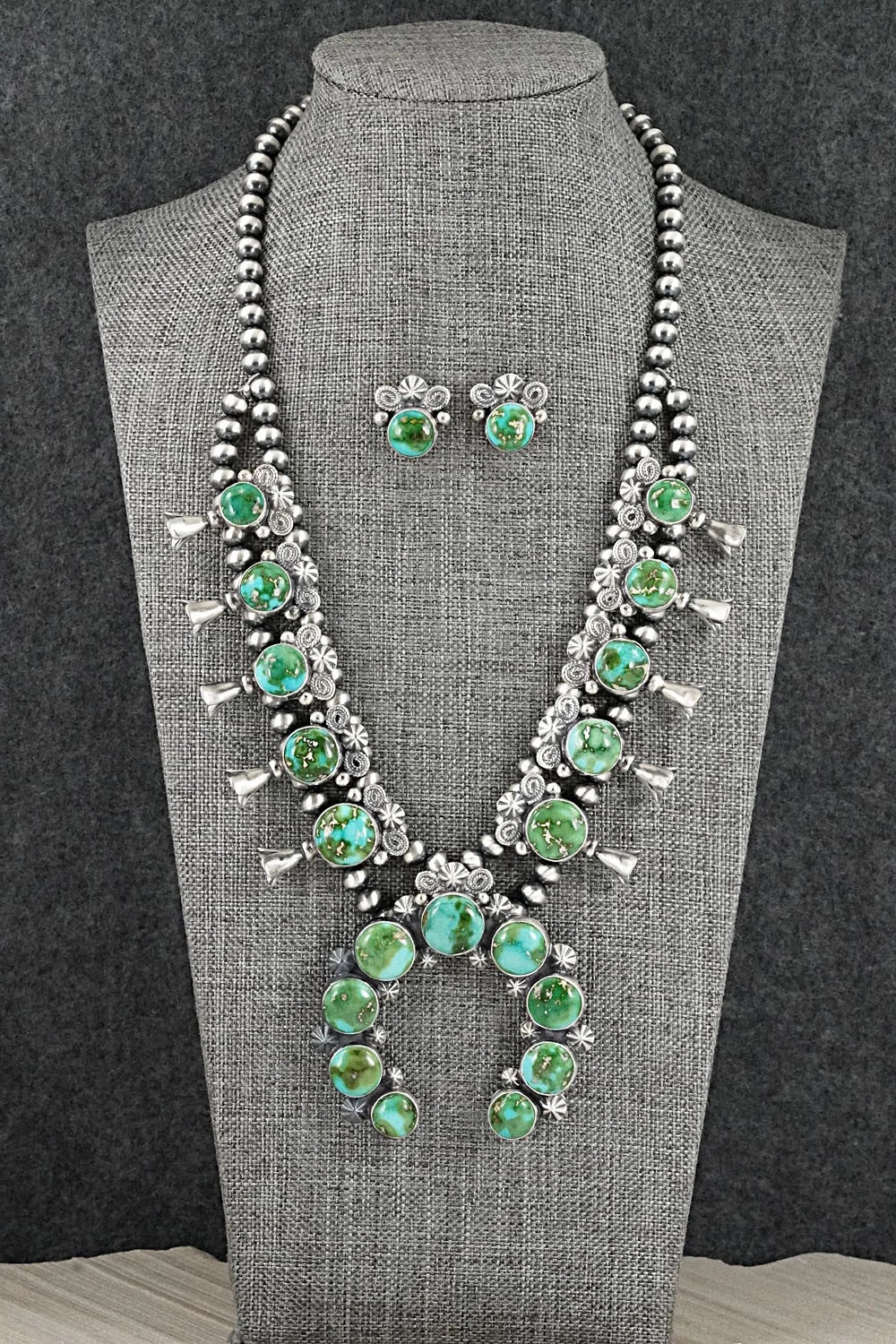 Turquoise & Sterling Silver Squash Blossom Set - Darrin Livingston