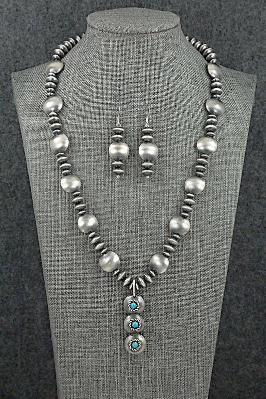 Turquoise & Navajo Pearl Sterling Silver Necklace Set - Preston Haley