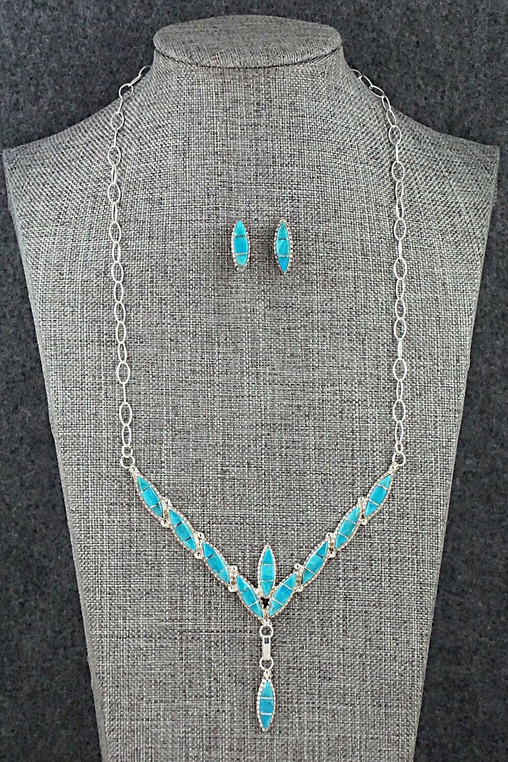 Turquoise & Sterling Silver Necklace and Earrings Set - Leola Nastacio