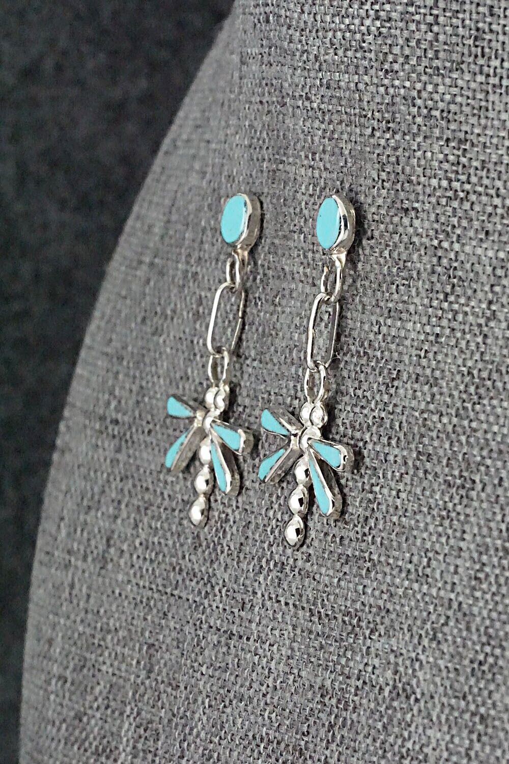 Turquoise & Sterling Silver Earrings - Erlene Edaakie