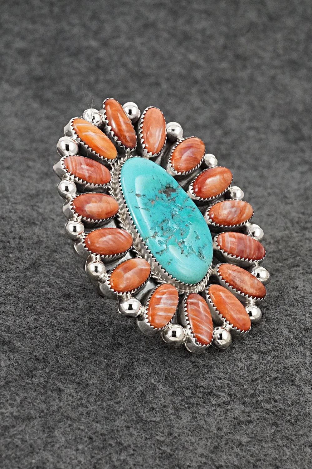 Turquoise, Spiny Oyster & Sterling Silver Ring - Anthony Brown - Size 10