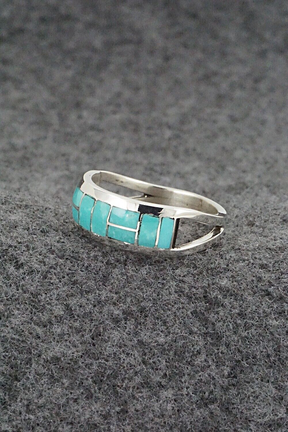 Turquoise & Sterling Silver Inlay Ring - Sibert Bowannie - Size 9