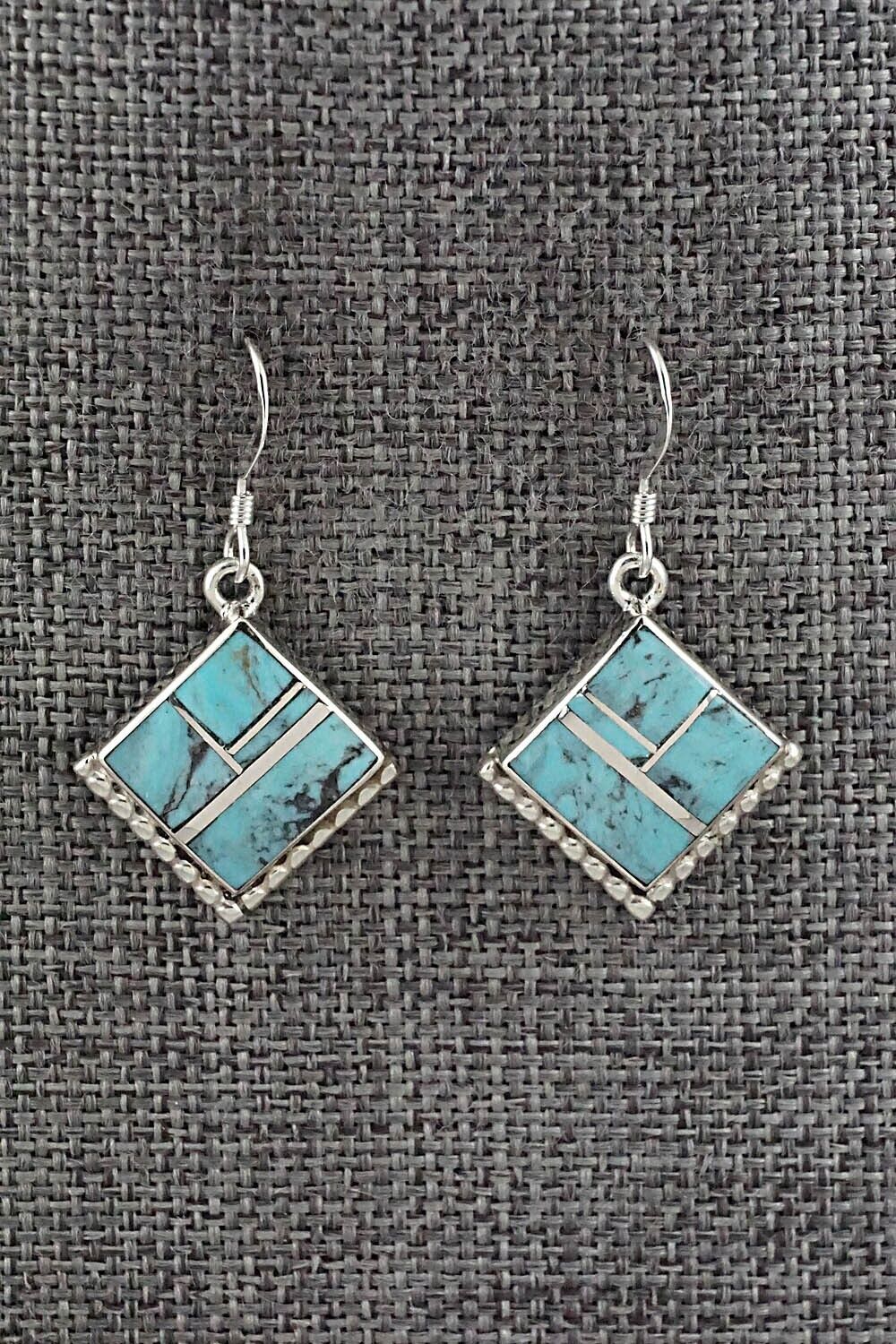 Turquoise & Sterling Silver Inlay Earrings - James Manygoats