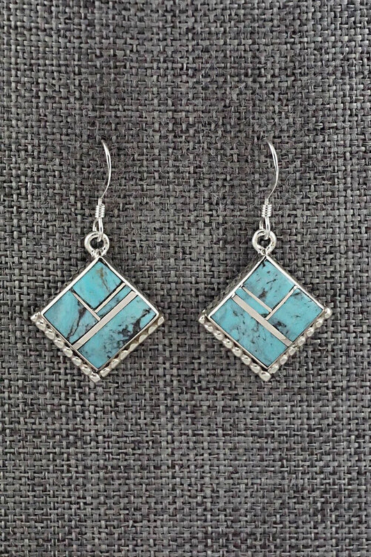 Turquoise & Sterling Silver Inlay Earrings - James Manygoats