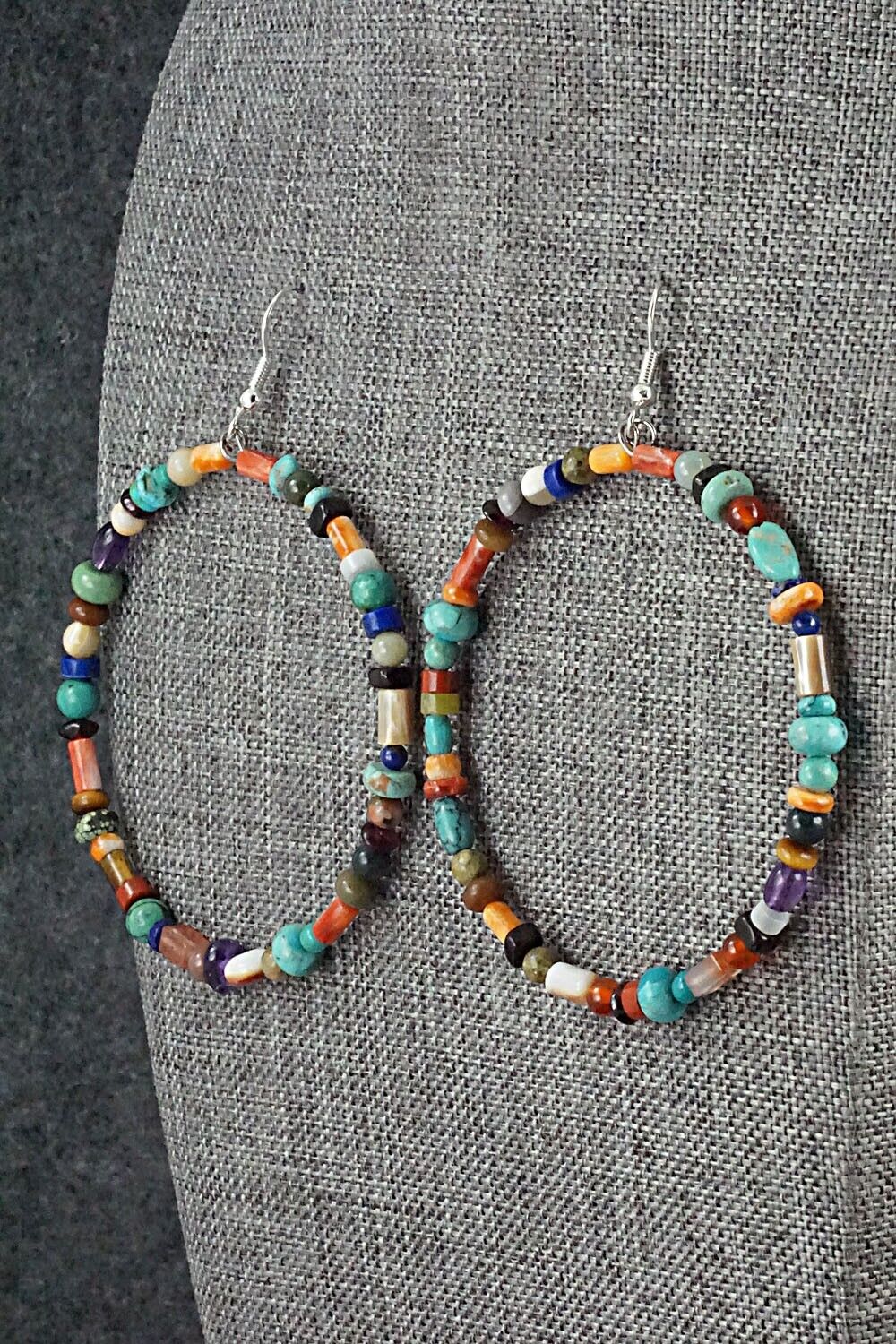 Multi Stone & Sterling Silver Hoop Earrings - Helen Tsosie