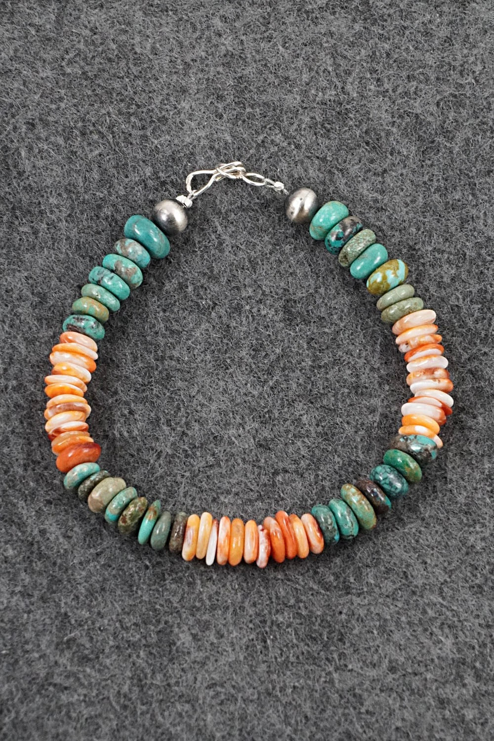 Turquoise, Spiny Oyster & Sterling Silver Bracelet - Doreen Jake