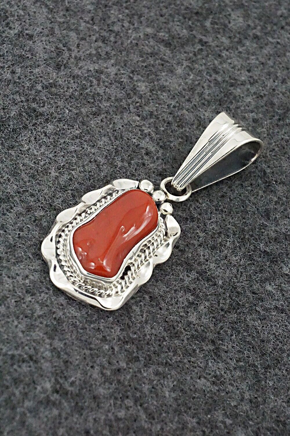 Coral & Sterling Silver Pendant - Samuel Yellowhair