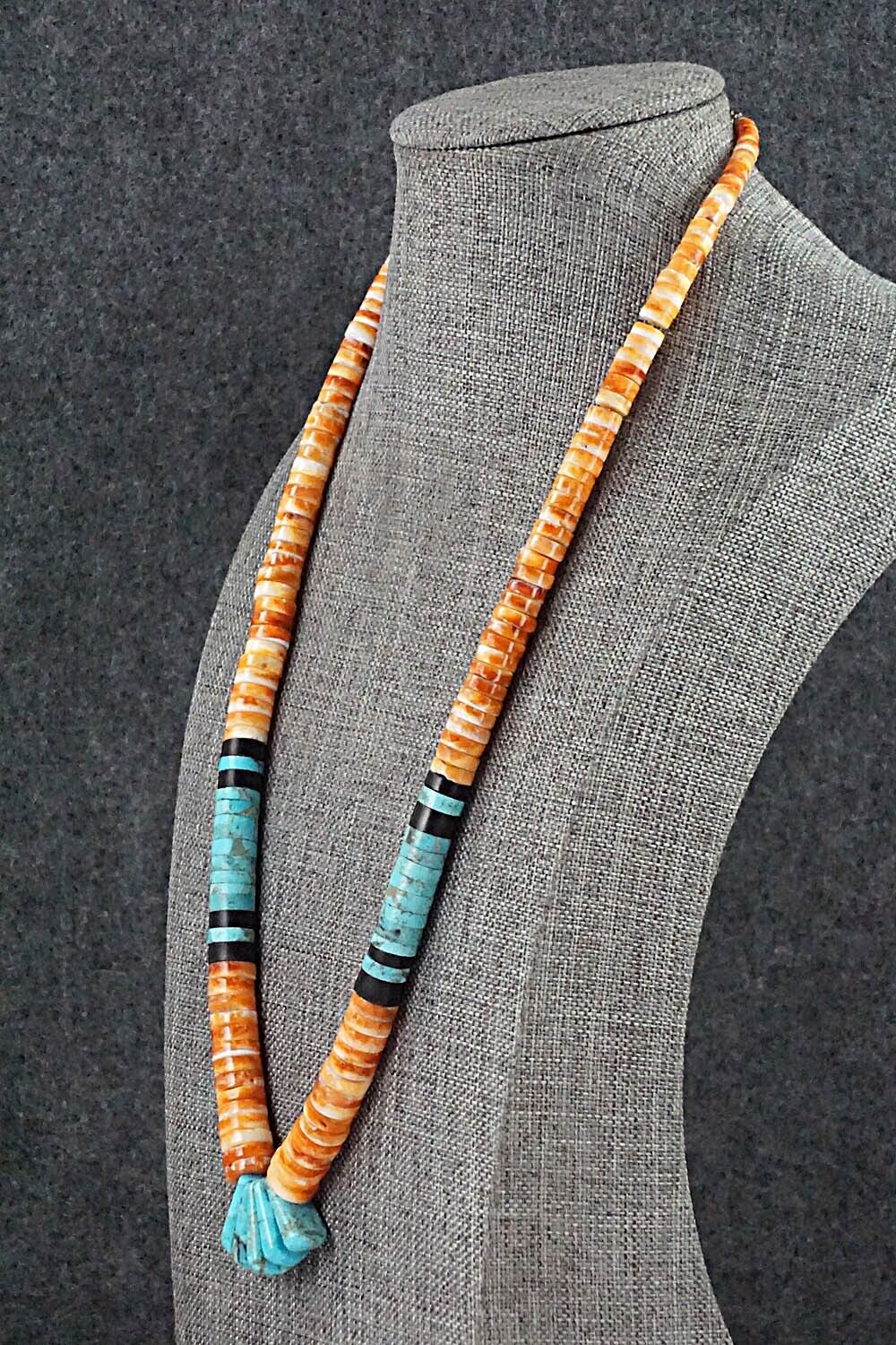 Turquoise, Spiny Oyster, Onyx & Sterling Silver Necklace - Lupe Lovato