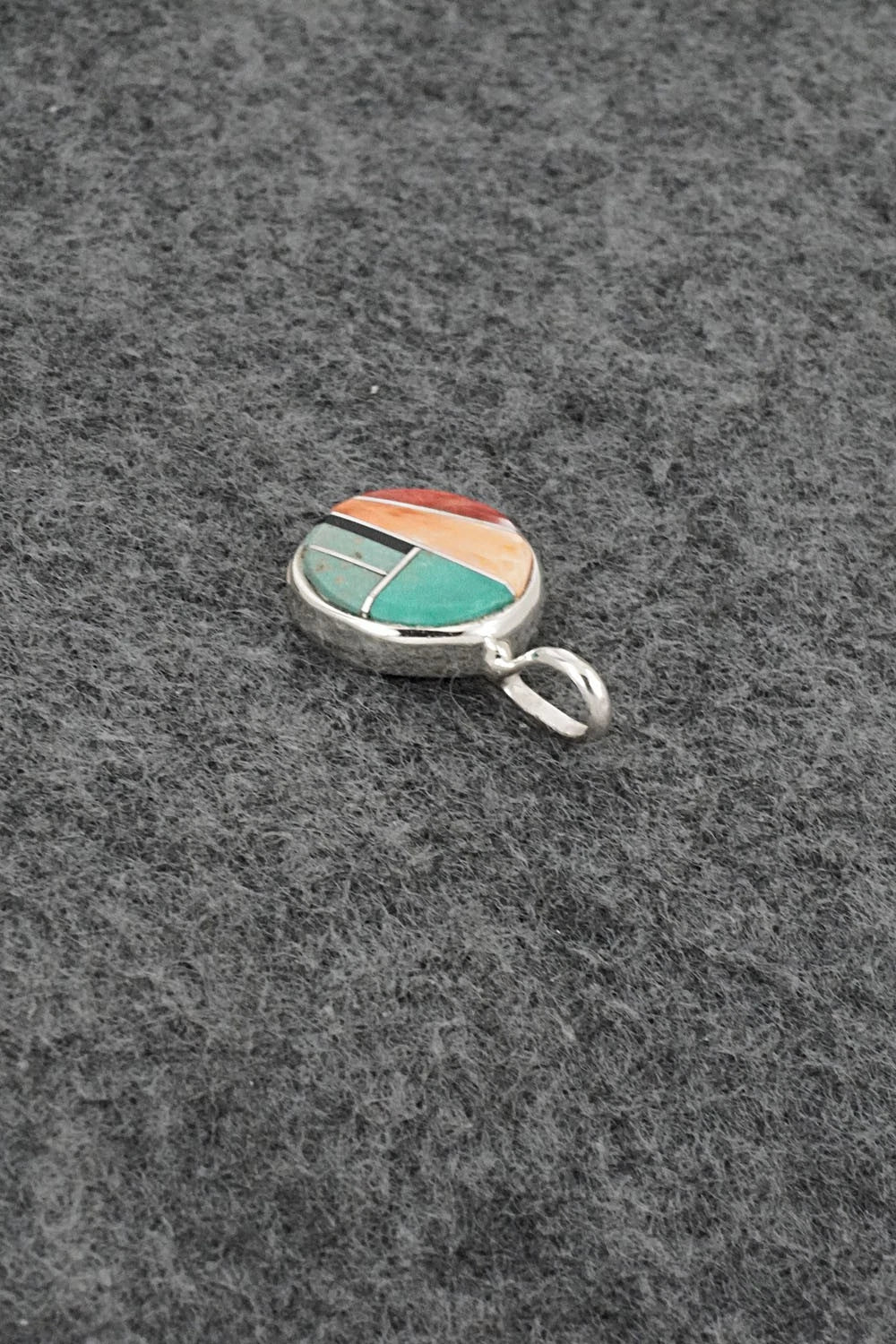 Turquoise, Spiny Oyster & Sterling Silver Pendant - Joseph Martinez
