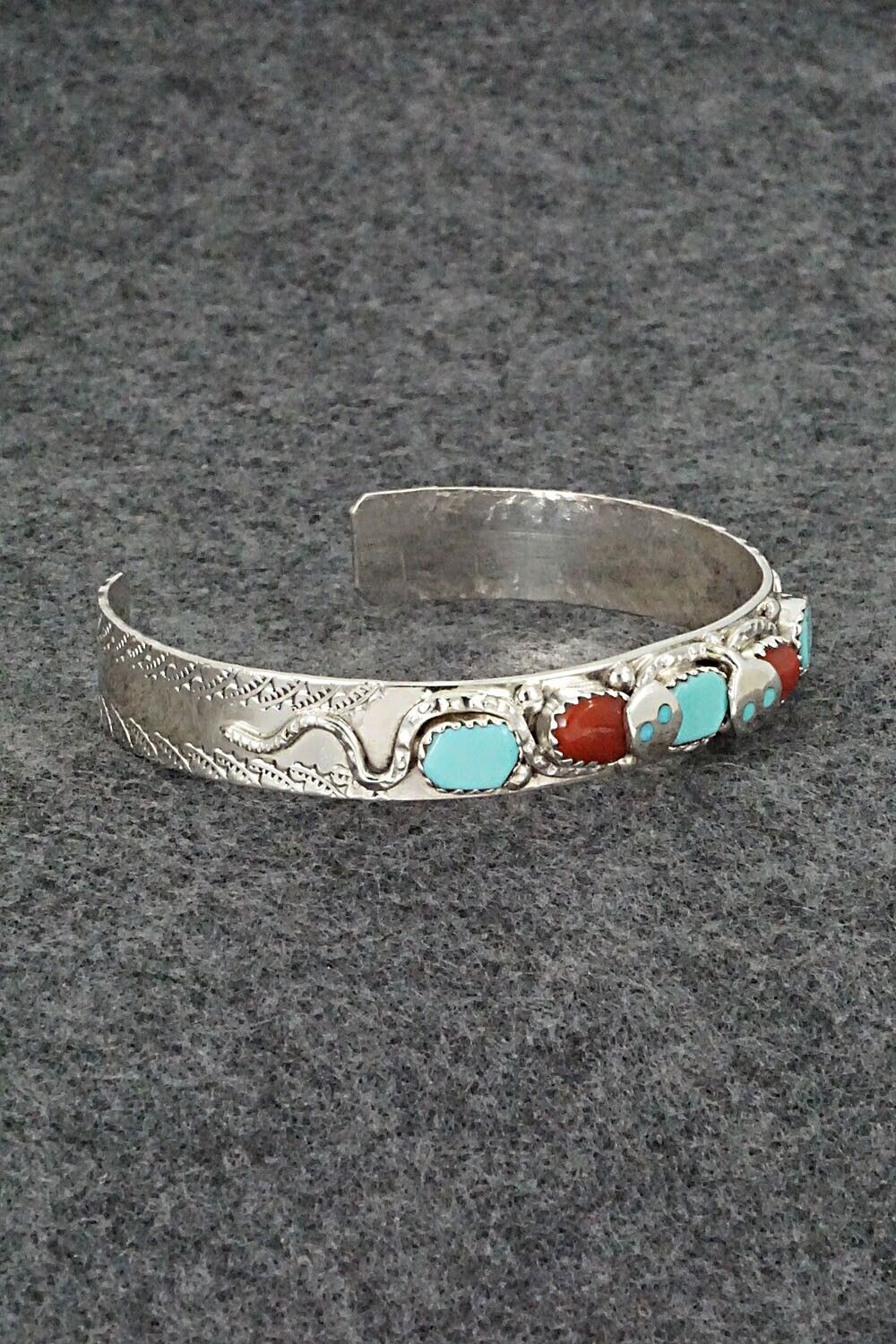 Turquoise, Coral & Sterling Silver Bracelet - Joy Calavaza