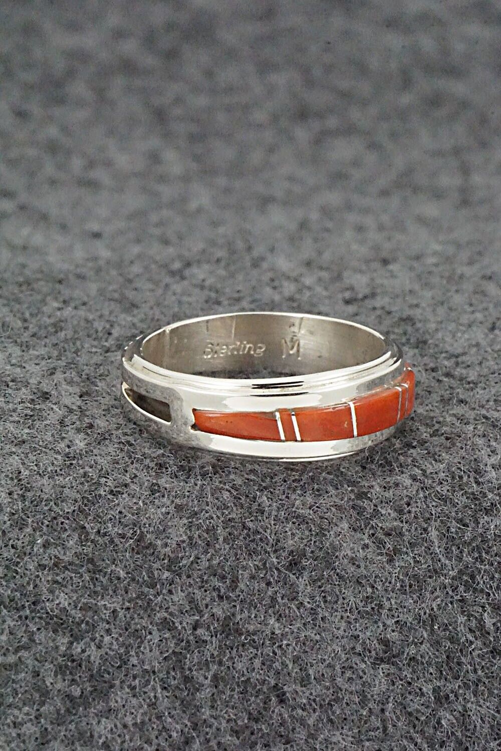 Coral & Sterling Silver Inlay Ring - Wilbert Muskett Jr. - Size 9