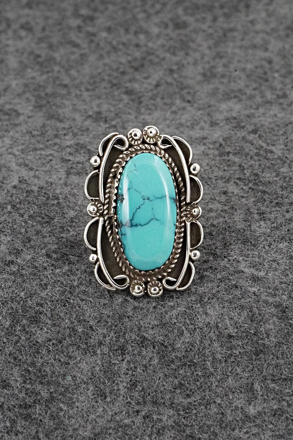 Turquoise & Sterling Silver Vintage Ring - Size 7.5