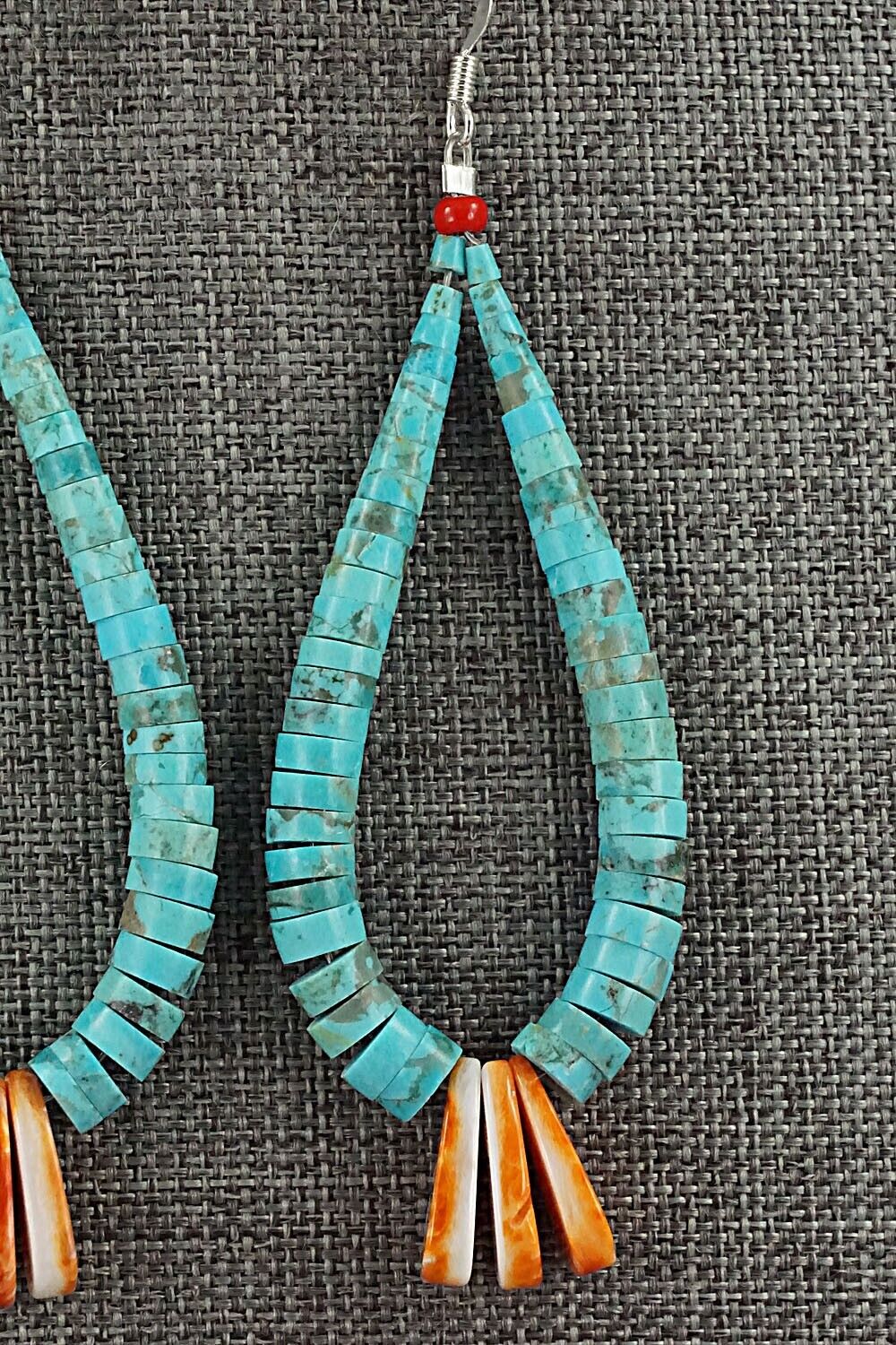Turquoise, Spiny Oyster & Sterling Silver Earrings - Lupe Lovato