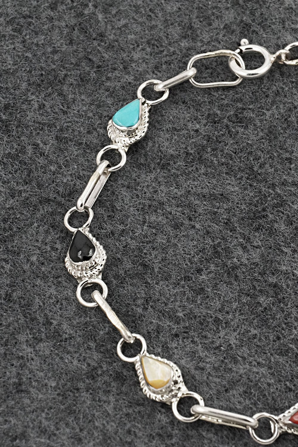 Multi-Stone & Sterling Silver Link Bracelet - Carol Lateyice