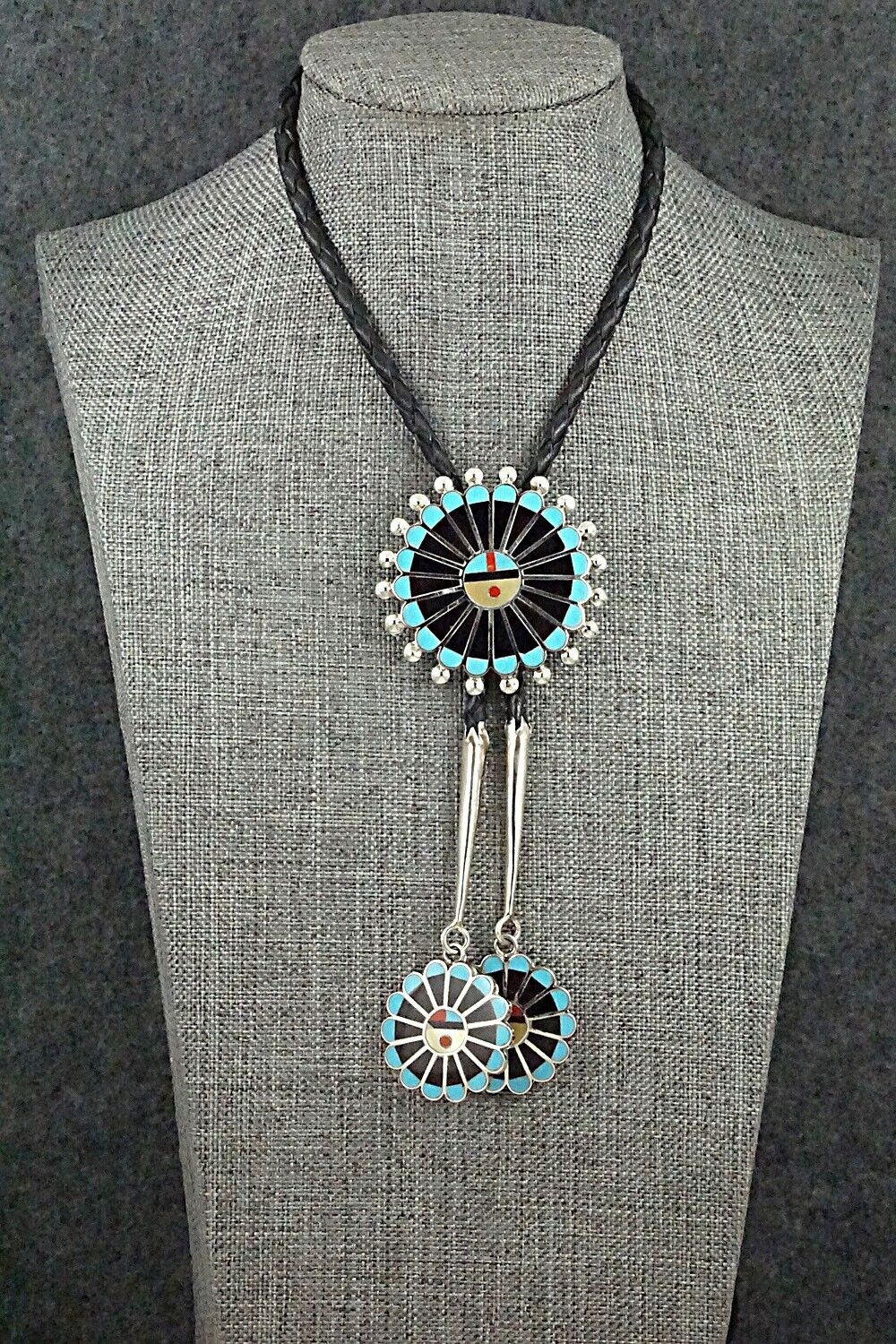 Multi-Stone & Sterling Silver Inlay Bolo Tie - Adrian Wallace