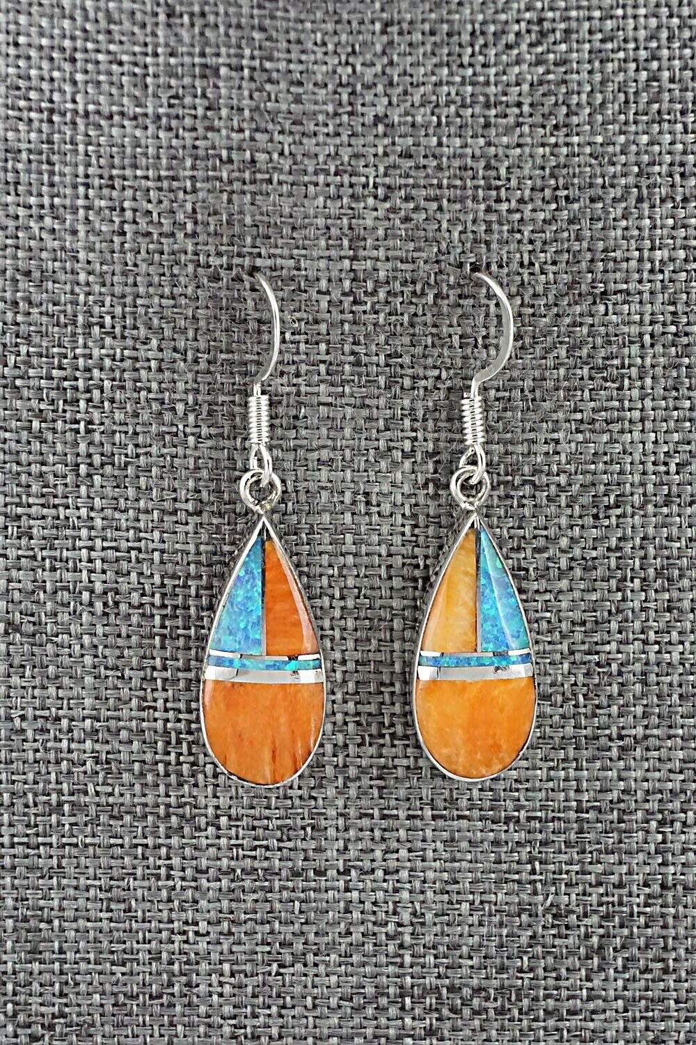Spiny Oyster, Opalite & Sterling Silver Inlay Earrings - James Manygoats