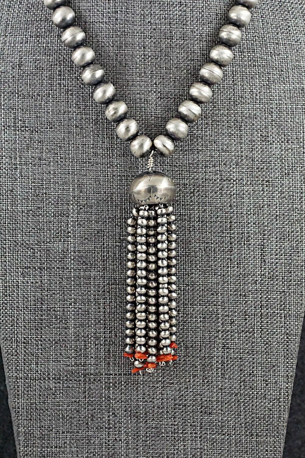 Coral & Sterling Silver Navajo Pearl Necklace - Jan Mariano