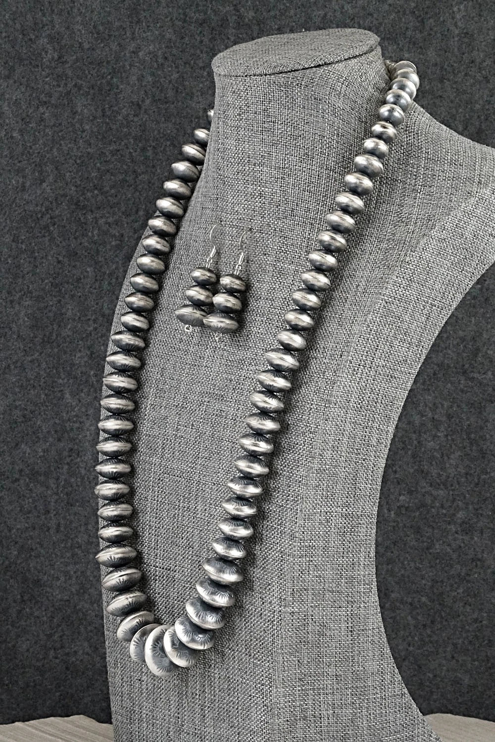 Sterling Silver Navajo Pearl Necklace and Earrings Set - Angeline Miller