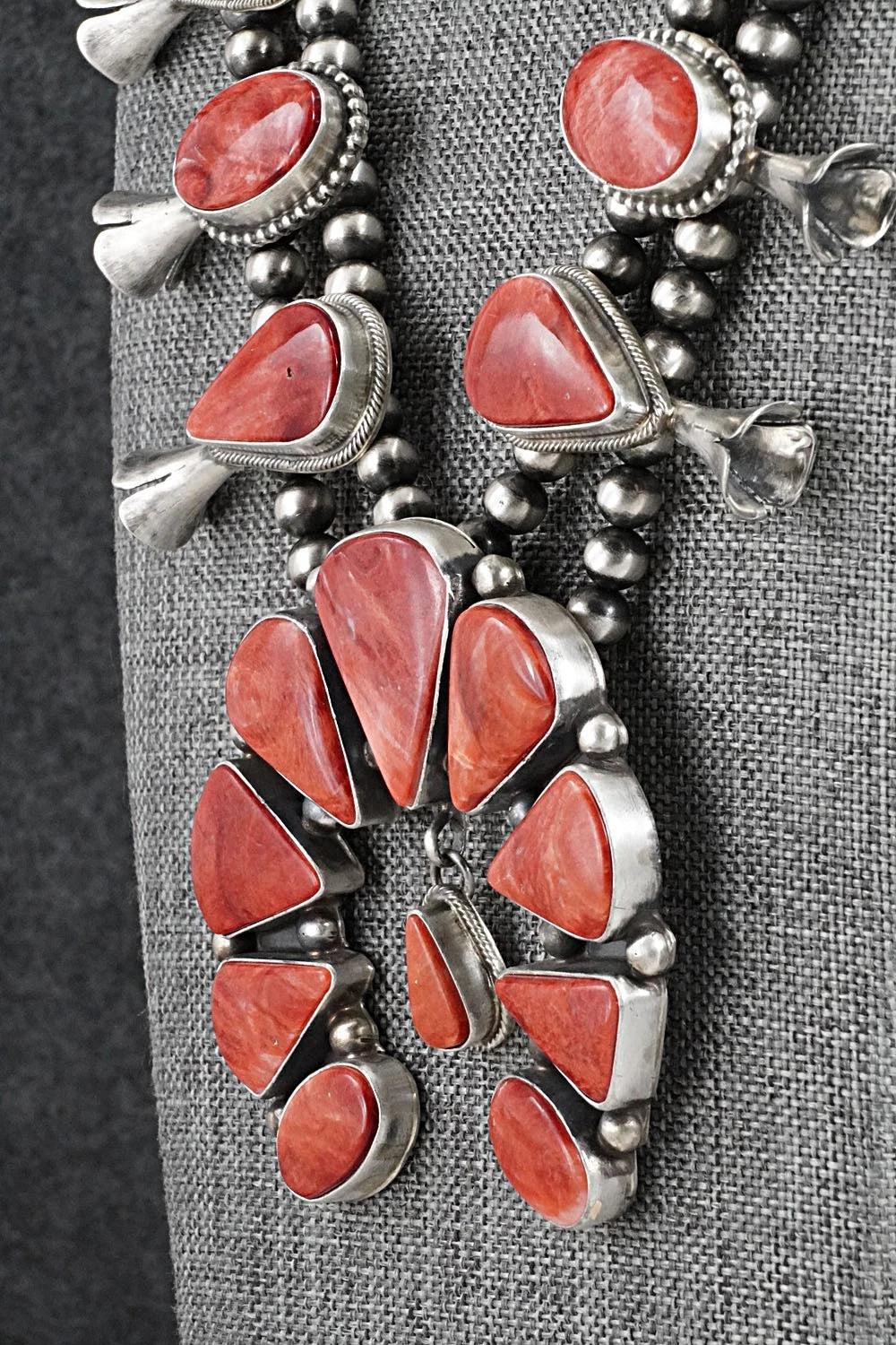 Spiny Oyster & Sterling Silver Squash Blossom Set - Kathleen Livingston