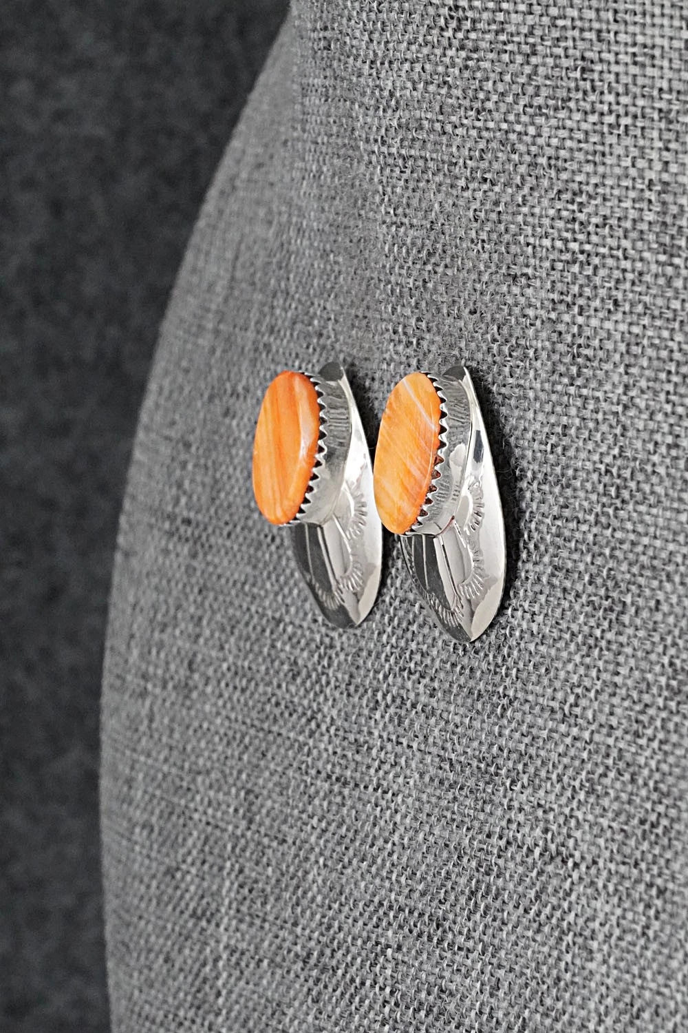 Spiny Oyster & Sterling Silver Earrings - Brenda Bahe