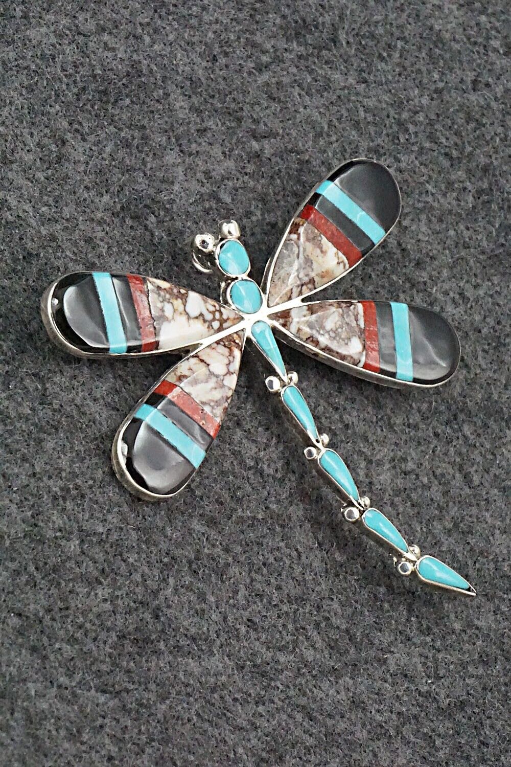 Multi Stone & Sterling Silver Inlay Pendant/Pin - Angus Ahiyite