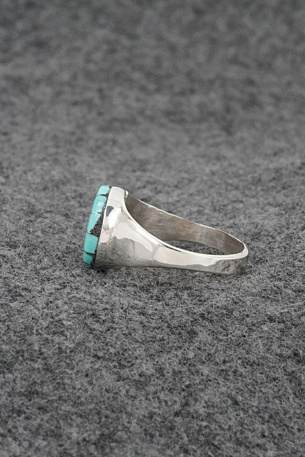 Turquoise & Sterling Silver Inlay Ring - Johnson Laweka - Size 8