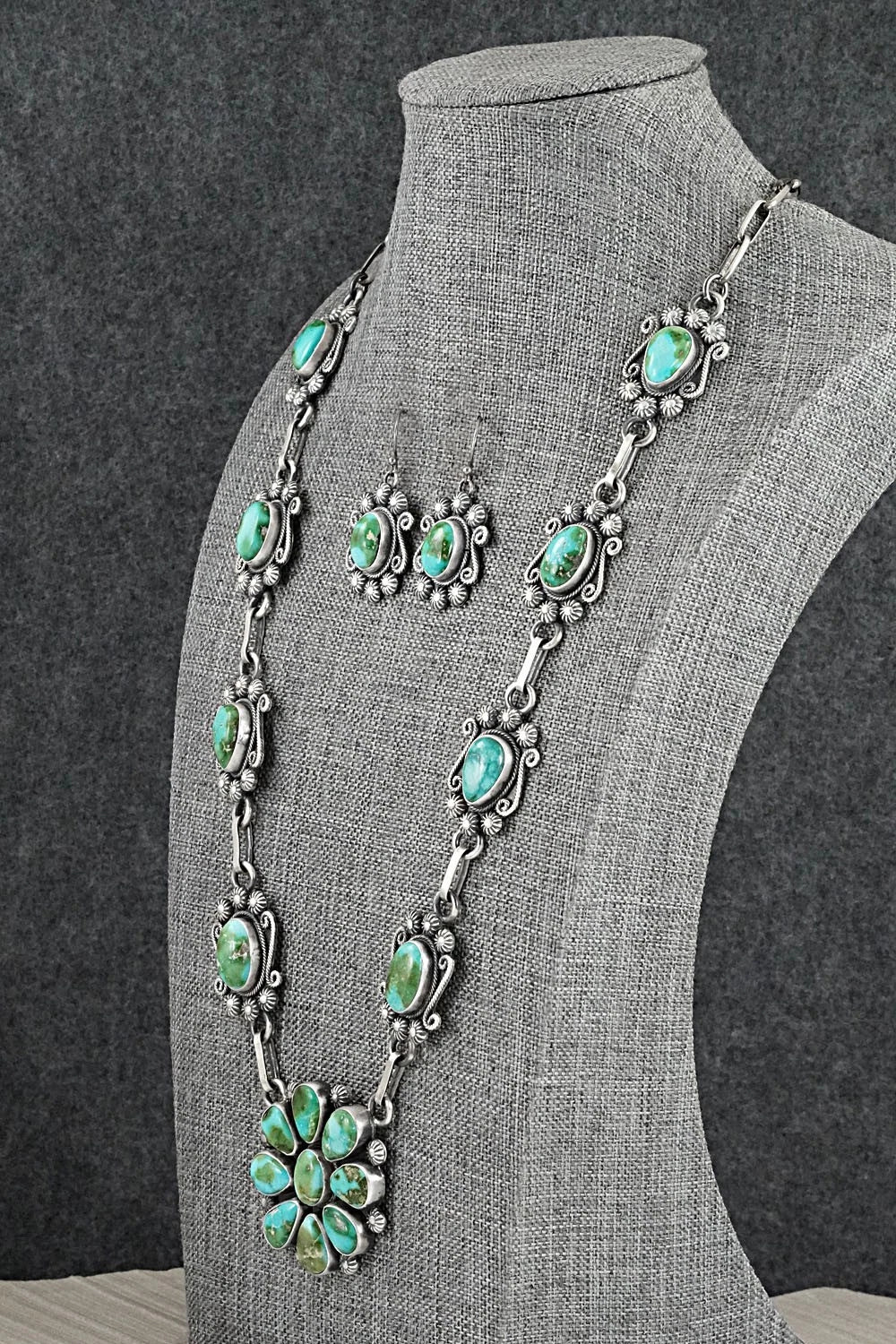 Turquoise & Sterling Silver Necklace and Earrings Set - Mark Yazzie