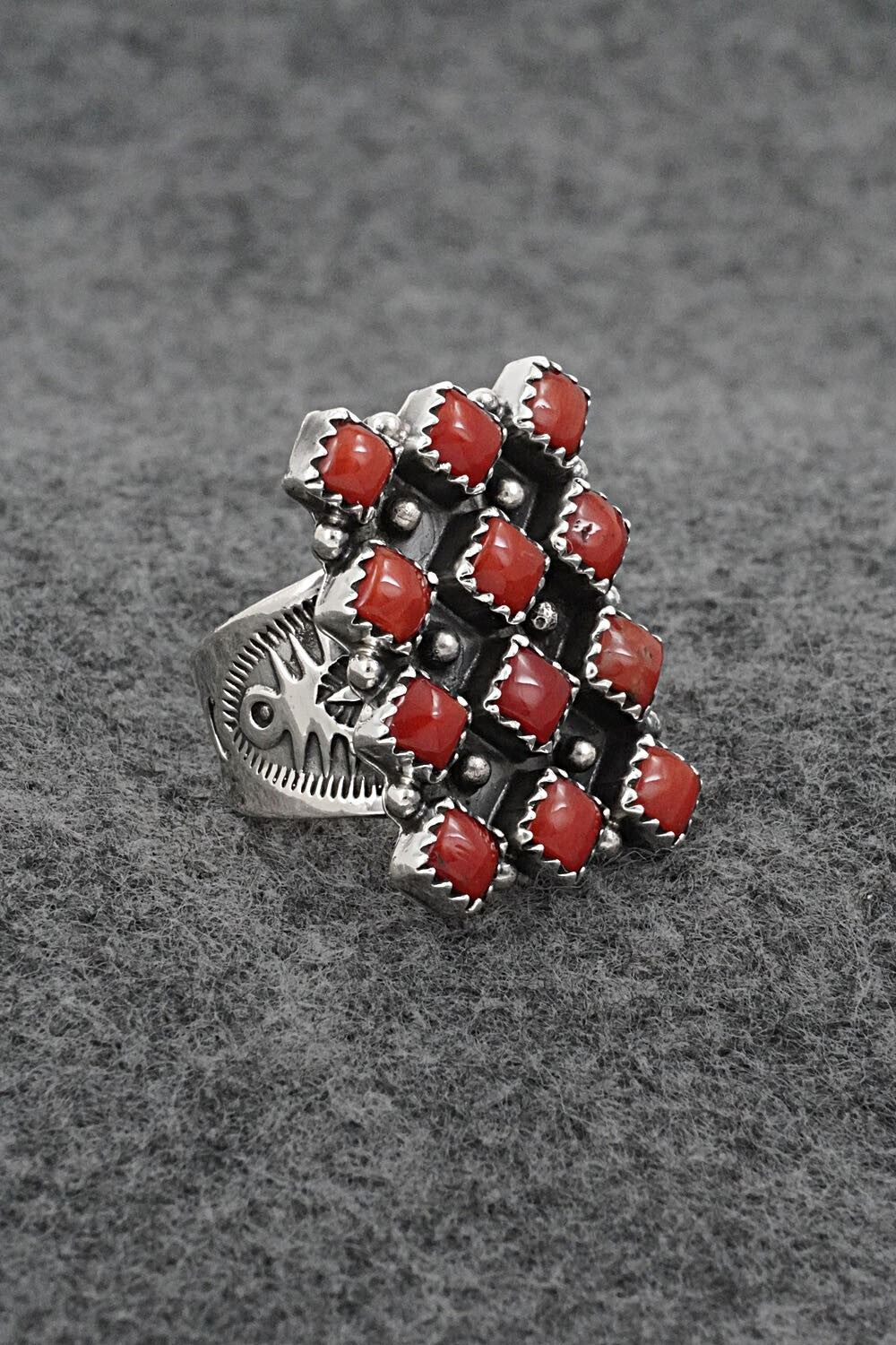 Coral & Sterling Silver Ring - Verley Betone - Size 6
