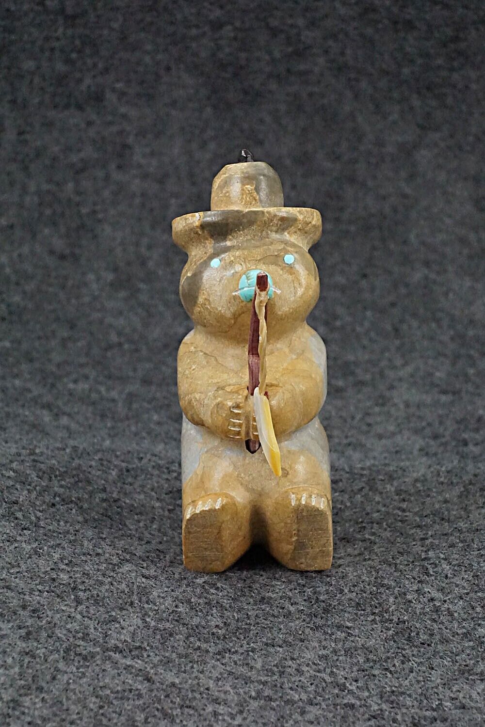 Bear with Fishing Pole Zuni Fetish Carving - Enrike Leekya