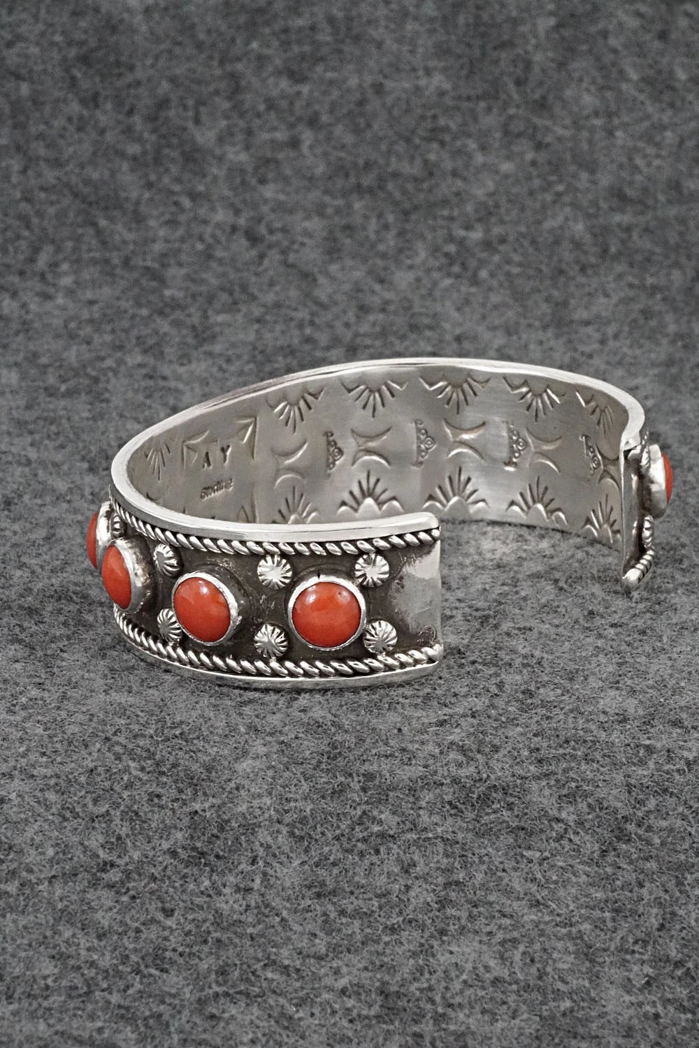 Coral & Sterling Silver Bracelet - Adrian Yazzie