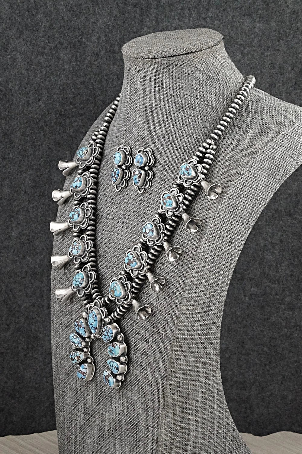 Turquoise & Sterling Silver Squash Blossom Set - Darrin Livingston